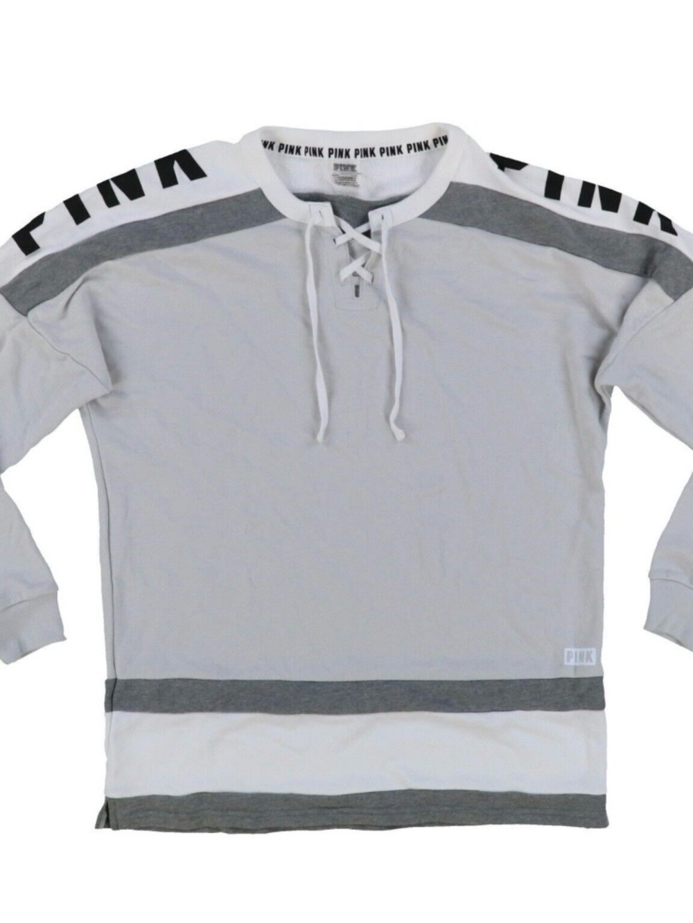 PINK Victoria's Secret White & Gray Lace-Up Pullover Sweatshirt